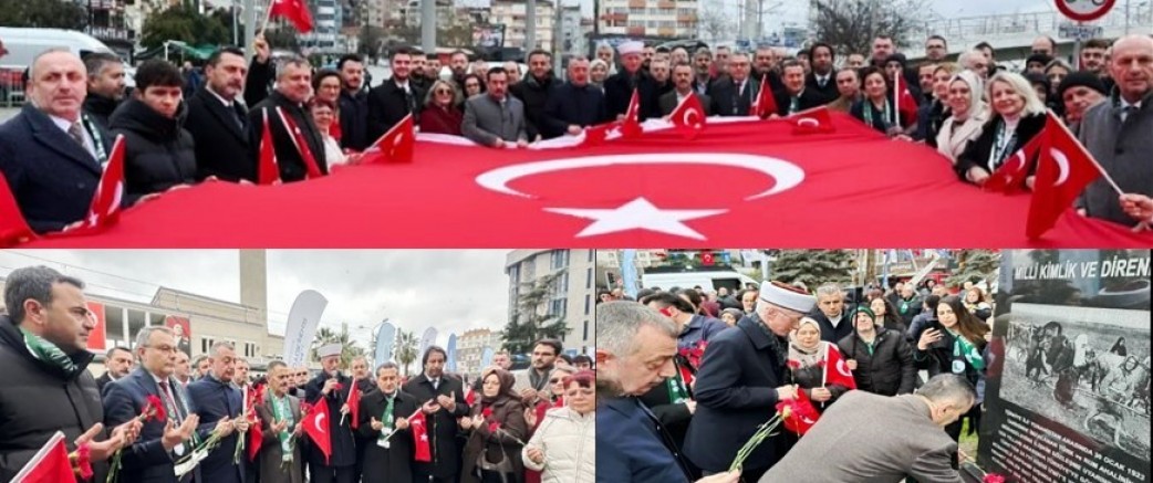 Batı Trakya Türkleri 29 Ocak Milli Direniş Günü yürüyüşü anıta karanfiller