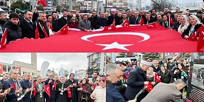Batı Trakya Türkleri 29 Ocak Milli Direniş Günü yürüyüşü anıta karanfiller