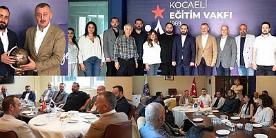 Kocaeli Eğitim Vakfı Başkanı Sirmenin, ziyarette Büyükakın'a KEV sunumu