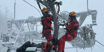 Teleferikte İtfaiyeden acil kurtarma tatbikatı
